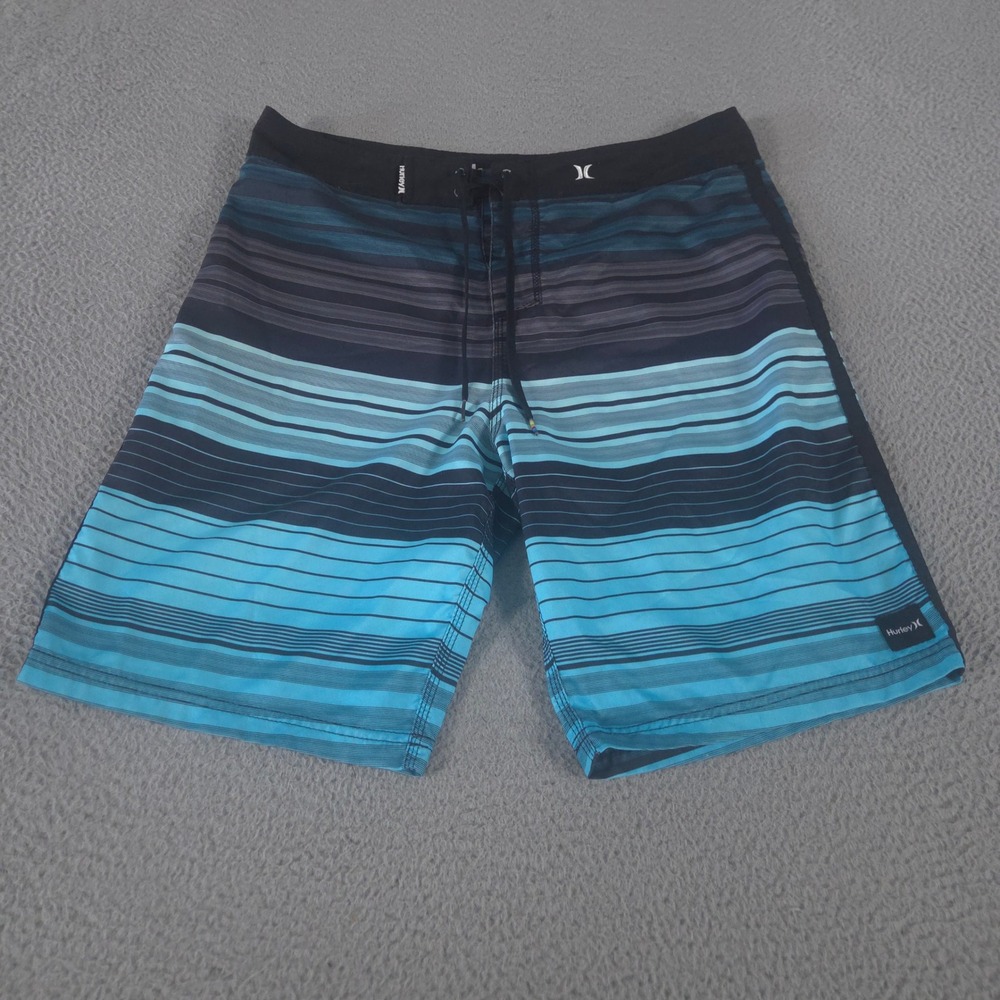 Hurley Shorts Mens 38 Blue Phantom Board Striped Stretch Surf Swim Trunks Beach